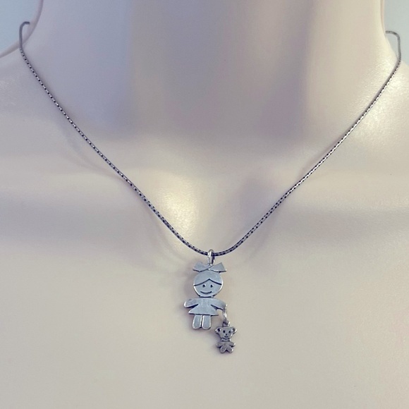 Silpada ‘Little Girl with Teddy Bear’ XOXO Sterling Silver 925 Necklace 15” - Picture 12 of 13